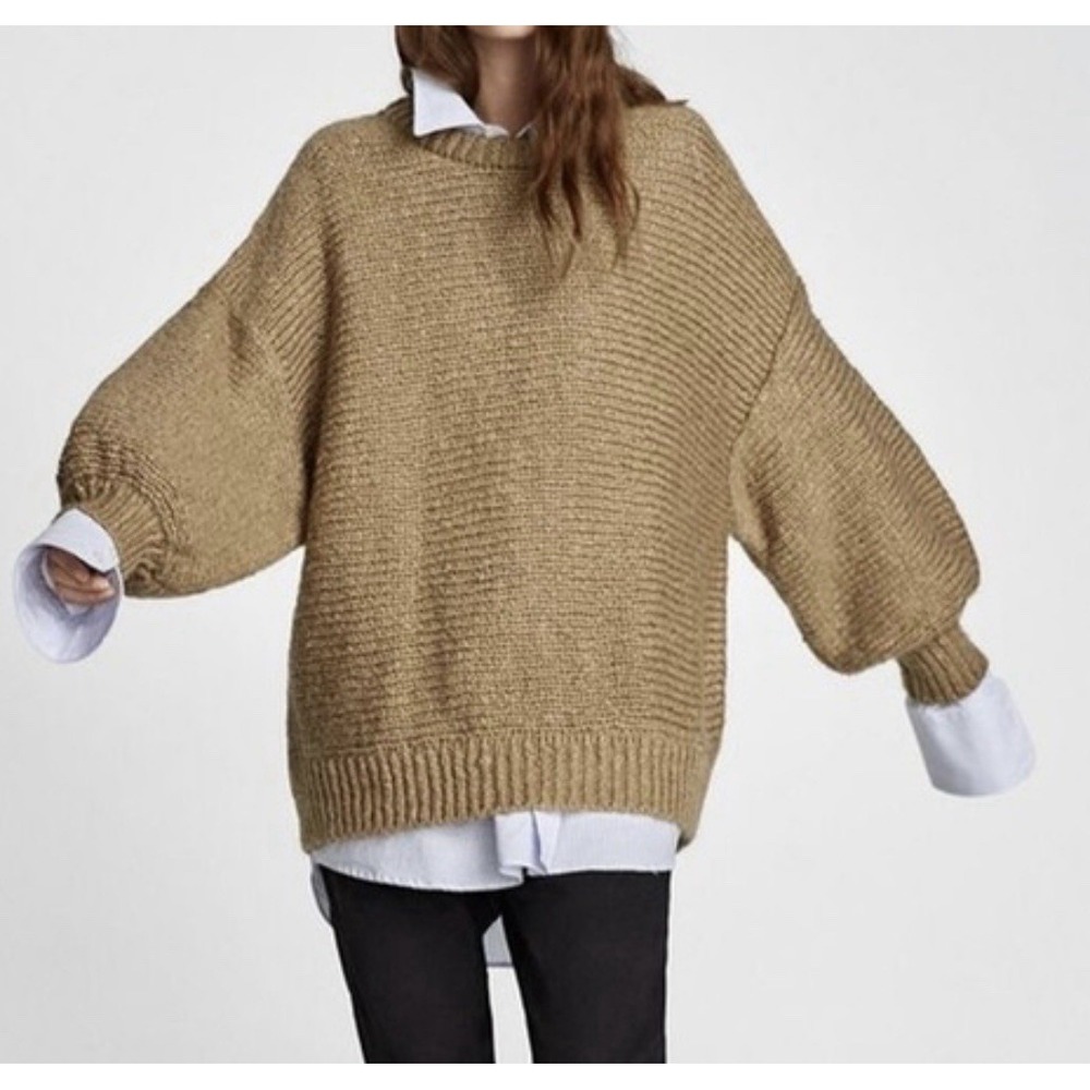 Zara Sweater Women's Medium Wool Blend Ballon‎ Sleeve Minimalist Oversized NWOT